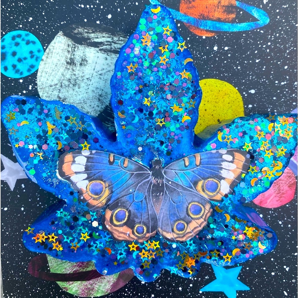 420 butterfly moon ashtray trinket tray holographic star
